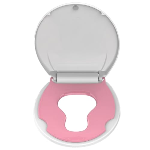 Round Toilet Seat with Built-in Toddler Seat for Easy Potty Training – Slow Close Feature,Easy Install and Clean, Perfect for Both Adults and Children,White and Pink