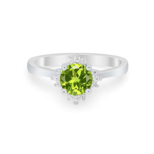 Blue Apple Co. Simulated Peridot Cubic Zirconia Size-9 Halo Floral Art Deco Wedding Engagement Ring Round Simulated Cubic Zirconia 925 Sterling Silver
