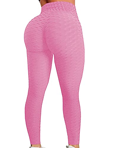 CROSS1946 Scrunch Butt Leggings Butt Lift Leggings for Women Textured Anti Cellulite Workout Leggings High Wasit Yoga Pants #1 Texture Pink,S