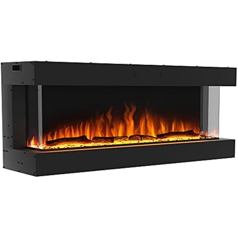 Valuxhome 3-Sided Electric Fireplace, 64 Inch Recessed and Wall Mounted Fireplaces, Built-in Fireplace Decorations for Living Room with Overheating Protection, Remote, Log & Crystals, Black Cover