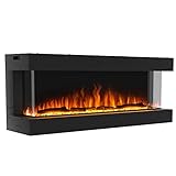 Valuxhome 3-Sided Electric Fireplace, 64 Inch Recessed and Wall Mounted Fireplaces, Built-in Fireplace Decorations for Living Room with Overheating Protection, Remote, Log & Crystals, Black