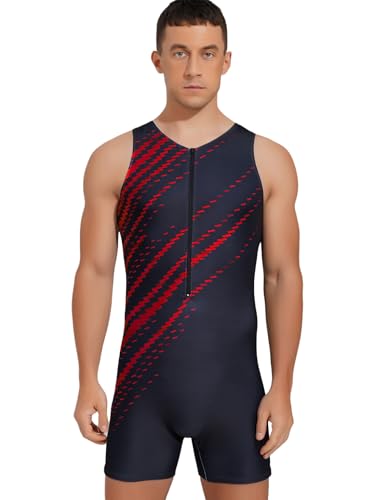 LiiYii Traje De Deporte Ciclismo Para Hombres Mono Impreso Sin Mangas Con Cremallera En La Playa Natación, rojo, XXXL