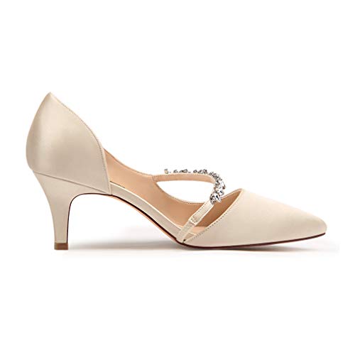 Image of ERIJUNOR Women Mid Kitten Heels Closed Pointy Toe D'Orsay Pumps Wedding Party Shoes