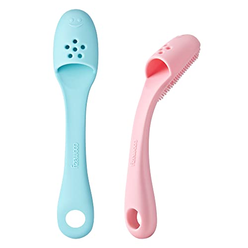 Coomazy Dog Finger Toothbrush, Dog Tooth Brushing Kit with Food Grade Silicone, Easily Clean Teeth Dirt, Suitable for Medium and Large Dogs, 2-Packs, Blue+Pink