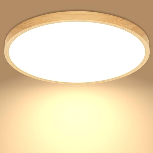Deckenlampe Led Deckenleuchte Holzoptik Lampe, Flach Rund Badlampe Decke...