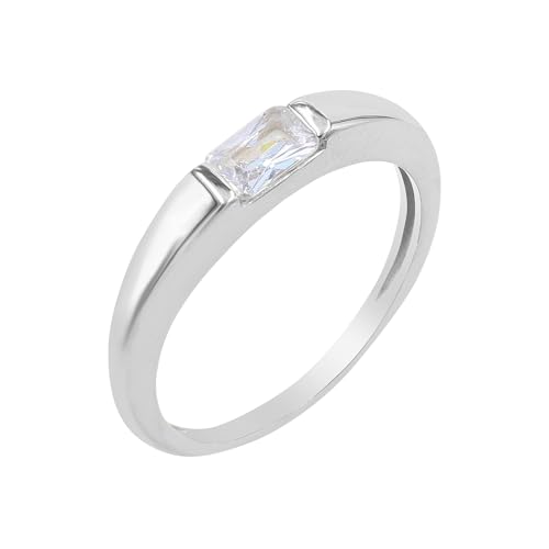 Bague de fiançailles argent 925 coupe baguette CZ design luxueux taille 8