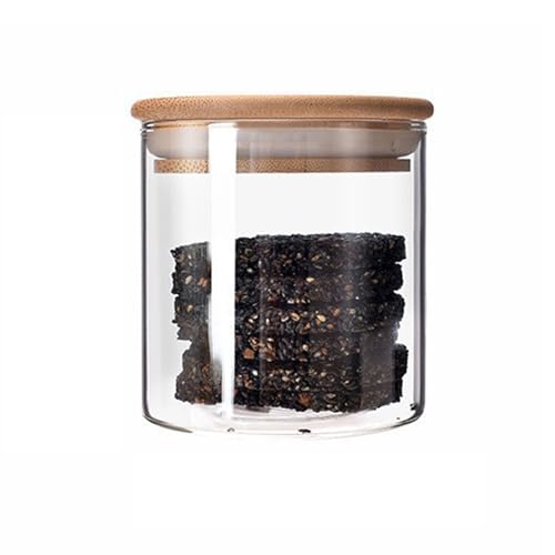 Stgbcst Tarros de cristal con tapa de bambú, herméticos, para pasta y cereales, para espaguetis, pasta, pasta, harina, granos de café (8 x 8 cm)