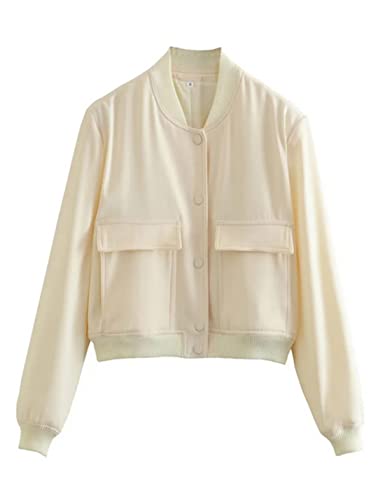 Lumister Women's Fashion Cropped Button Down Lightweight Cropped Bomber Jacket Varsity Shacket with Side Pockets2