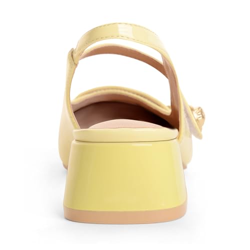 Image of Slingback Mary Jane Heels for Women Low Block Heel Closed Square Toe Pump Shoes Heels Classic Daily Office Dressy Shoes