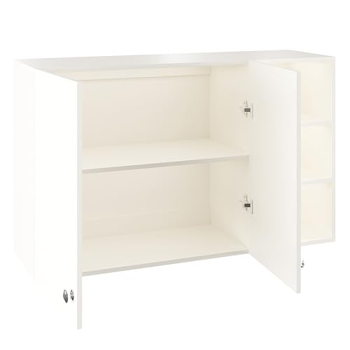 Image of FURNEASER Lismore Kitchen Storage Cabinet Rack Shelf Multipurpose Wooden Wall Mounted Spice Jar Shelves for Storage Organizer Containers Hanging Shelves with 2 Door (White)