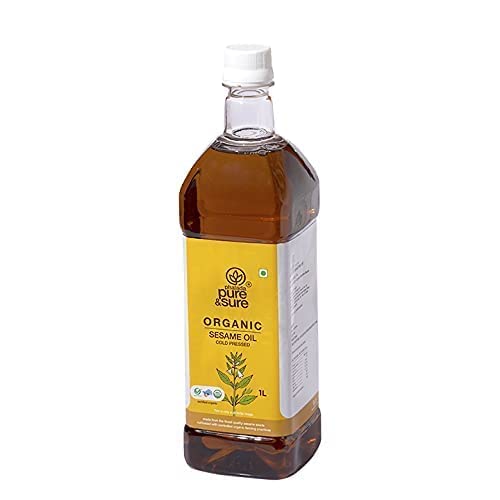 Image of Pure & Sure Organic Cold Pressed Sesame Oil 1Ltr (Til ka Tel) | 100% Natural Kolhu /Kacchi Ghani /Chekku | Pure Cold Pressed Edible Oil | No Additives & Chemical Free (Pack of 3)
