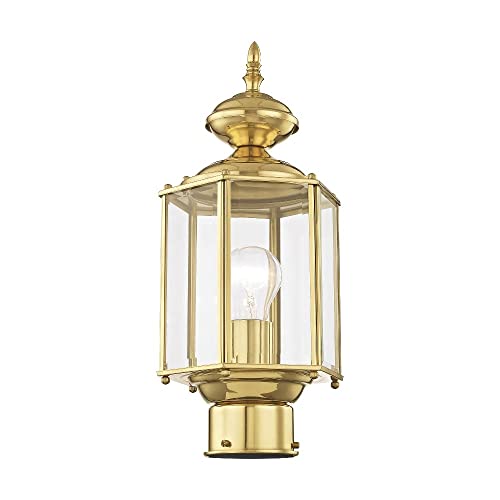 Image of Livex Lighting 2117-02 Post Light Fixture, Polished Brass | Clear Beveled Glass Shades