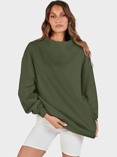 Image of ANRABESS Womens Oversized Sweatshirts Mock Neck Pullover | Cozy Fleece Long Sleeve Tops, Casual Daily Wear, Going Out & Preppy, Loose Fit, 2026 Fall Winter Trendy Outfits