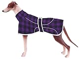 Greyhound Coat Whippet Coat Padded Fleece Lurcher Dog Coats Water Resistant Dog Jacket Adjustable Bands Reflective Stripe - Purple - XLarge