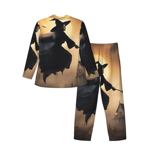 Pijama para hombre de Halloween con brujas volando para noches temáticas de descanso otoñal 4