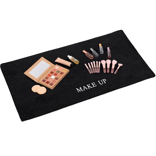 KICHOUSE Tapete Protector Reutilizable de Maquillaje 40X80 CM en Terciopelo Negro, Alfombrilla para Escritorio y Tocador Base Antideslizante para Uso Hogar y Oficina