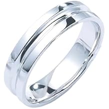 Platinum/9K/14K/18K White Gold Classic Engagement Ring for Men Women, with Center Groove