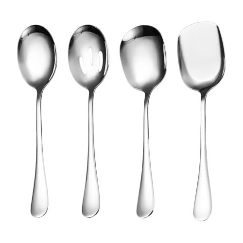 Stainless Steel Serving Spoons Set 4 Pcs Long Handle Buffet & Kitchen Spoon for Cooking & Serving
