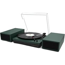 LP&No.1 Record Player with Stereo Bookshelf Speakers, Vintage 3-Speed Belt Drive Turntable, Wireless Input, RCA Output, Auto Stop Function | Dark Green - Les Beatles, Paul McCartney, John Lennon, RIngo Starr, George Harrison