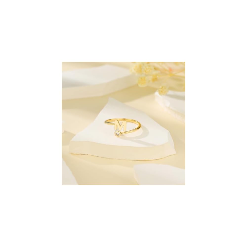 Turandoss Paascadeaus voor vrouwen, gouden ringen, niet sierlijk, 14 karaats goud vergulde ringen met letters, sieraden, Pasen, cadeaus voor vrouwen, vriendin, geliefde, meisjes, verstelbaar, 14K goud