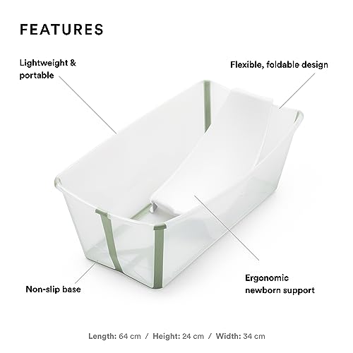 Image of Stokke Flexi Bath Bundle, Transparent Green - Foldable Baby Bathtub + Newborn Support - Durable & Easy to Store - Convenient to Use at Home or Traveling - Best for Newborns & Babies Up to 48 Months