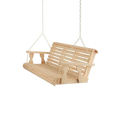 Image of Amish Casual Heavy Duty 700 Lb Capacity Porch Swing (6 Foot, Unfinished) - Wooden Outdoor Roll Back Swing with Hanging Chains - Amish Made in the USA