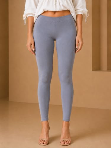 Image of Women's Cotton Lycra Ankle Length Leggings | Regular Rise, Soft 4 Way Stretch Fabric | Casual & Ethnic Wear
