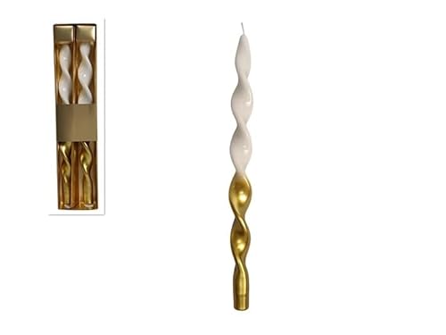 Coppia Candela Stelo Lungo Avorio Panna Lucida Natale 29 x 2,2 cm Cera Candelabro