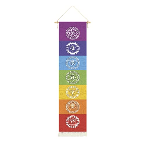 CoolChange Cuadro enrollable de con chakras budistas | Yoga Kakemono de tela, póster de meditación, 135 x 33 cm, incluye gancho