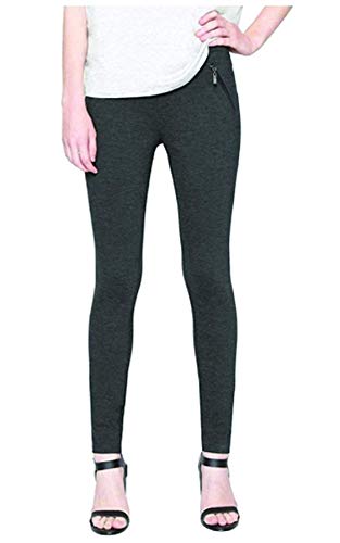 Matty M. Ponte Pant Legging With Faux Slant Zipper Pockets And Square Back Pockets (Charcoal, X-Small) #TOP23