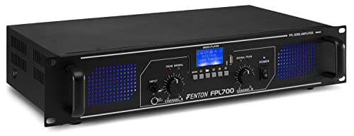  Fenton FPL700 Amplificatore Digitale- 2 x 350 Watt, Funzione Bluetooth, Lettore Multimediale Integrato, Porta USB, Slot SD, Effetto LED, Classe D, Montabile su Rack, Telecomando Incluso