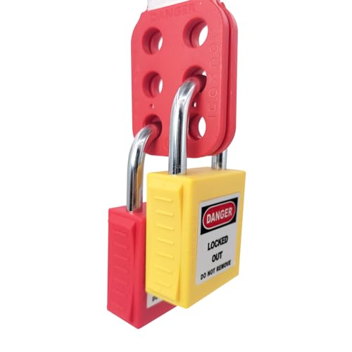 Image of Lock Out Tag Out Hasp,Red 1.5 inch Jaw Diameter Stainless Steel Lockout Hasp Tamper-Proof Padlock Hasp with Extended Jaw,Nylon Handle,Impact-Resistant(10 Pack)