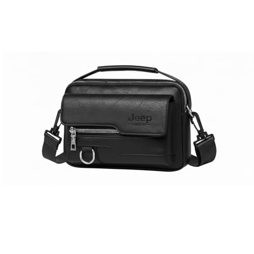 شنطة كروس من الجلد للرجال حقيبة كروس رجالي بتصميم عرضي شنطه كتف رجالى من جلد PU (Black, 23 * 19cm)