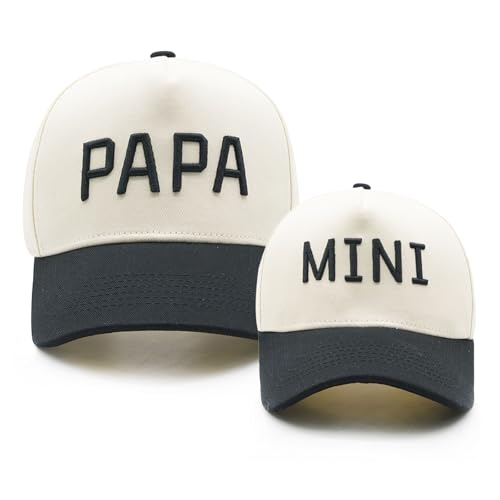 YQZUWUXE Papa Mini Trucker Hats Dad and Baby Matching Outfits Trendy Daddy and Me Son Daughter Gifts for New Dad Black/Beige