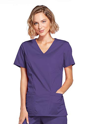 Cherokee Women's Workwear Scrubs Core Stretch Mock-Wrap Top (Medium), Grape