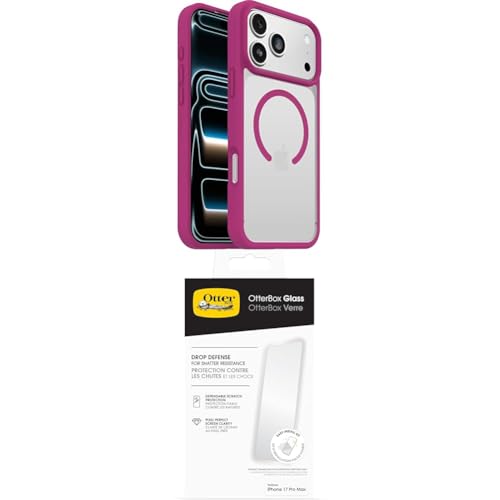 Coque React MagSafe iPhone 17 Pro Max OtterBox avec verre de protection transparent rose