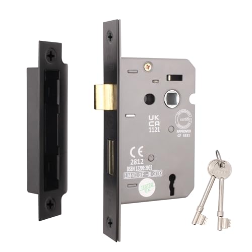 EAI Matt Black Sashlock - Fire Rated & CE Approved Mortice Door Lock & Keys 80mm / 3 Inch