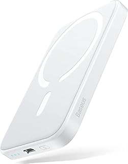 Baseus Power Bank, Mag-Safe Battery Pack Magnetic Battery 6000mAh, Mini Powerbank Protable Wireless Fast Charge with PD 20W USB-C for iPhone 14/13/12 Series,White