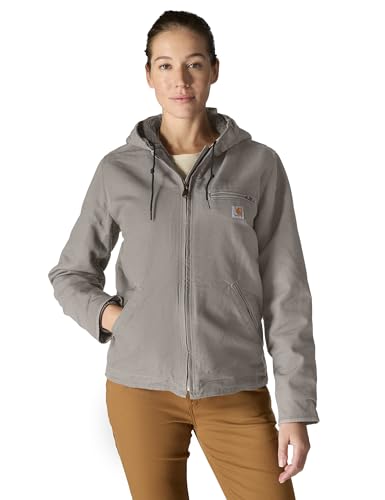 Carhartt Women's Loose Fit Washed Duck Sherpa-Lined Jacket, Taupe Gray, Medium US