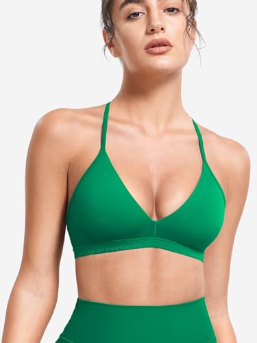 Image of YEOREO CoreFlex Sports Bras for Women Strappy Padded Halter Open Back Light Impact Deep V Neck Yoga Workout Gym Tops