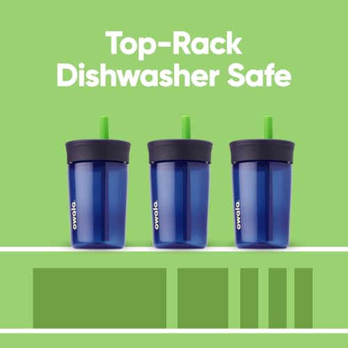 Image of Owala Kids BPA-Free Plastic Tumbler with Spill Resistant Flexible Straw, Easy to Clean, Kids Water Bottle, Great for Travel, Dishwasher Safe, 15 Oz, Navy and Blue (Home Base)