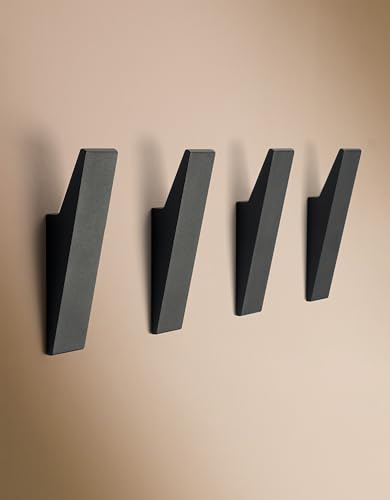 Designfabrik Hamburg Garderobenhaken | Wandhaken mit verdeckter Befestigung | Kleiderhaken für Jacken Handtücher Kleidung | Modernes Design | Schwarz | 4 Stück