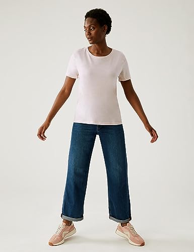 Image of Marks & Spencer Womens Solid Polyester Blend Crew Neck Relaxed Fit T Shirt