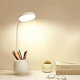 Desk Lamps for Home Office, LED Desk Light with Pen Holder Phone Holder, 3 Color Light Modes, Eye-Caring Reading Night Light for Students Kids, Table Lamps with USB Charging Port
