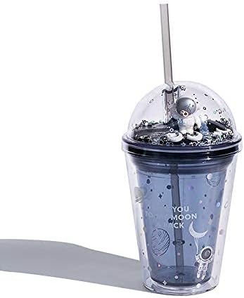 Miniatura 7 de Vaso de astronauta con pajilla, para café helado, vasos para fiestas infantiles, vaso de plástico reutilizable (morado astronauta, 14.4 fl oz)