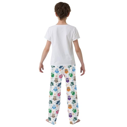 Colorful Owl Print Boys Long Pants Soft Trousers Elastic Waist Kids Lounge Bottoms with Pockets S-XL3