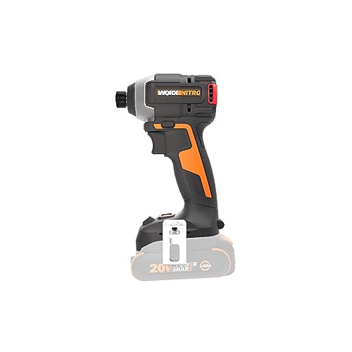 WORX Nitro WX265.9 - Atornillador de impacto inalámbrico (20 V, sin escobillas, 3 niveles de velocidad y 2 modos, par de torsión de 200 Nm, ligero y compacto, luz LED, sin batería ni cargador)