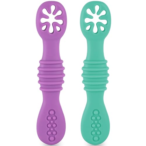 HOMYBABY® PreCucharas y Cucharas Bebe Silicona + EBOOK GRATIS Recetas BLW - Cuchara BLW Aprendizaje en etapas - Cubiertos Recomendados por Nutricionistas - Pre Cuchara Antibacteriana y Ergonómica (A)