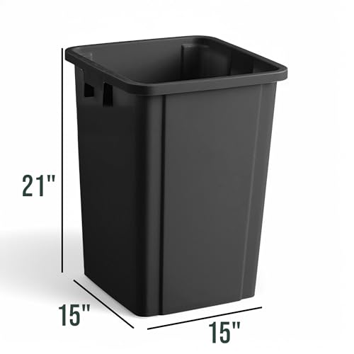 Image of 19 Gallon Black Square Trash Can, Commercial Grade Plastic, Easy Cleaning, Ideal for Home and Office
