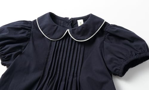 Mud Kingdom Girl Peter Pan Collar Dress Short Puff Sleeve School Uniform Summer Casual4